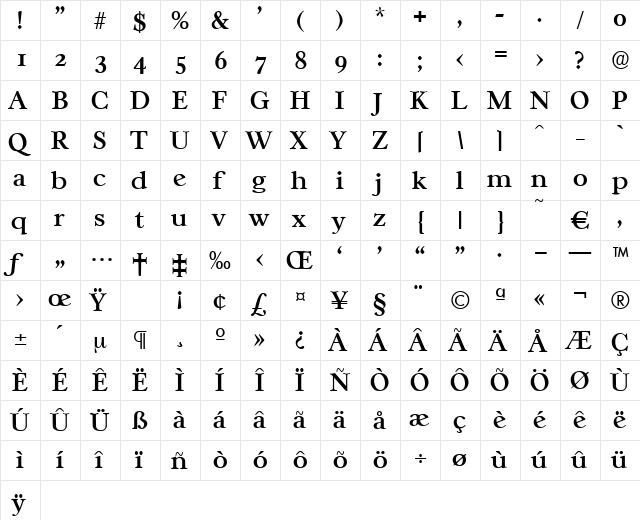 Casablanca-Medium Regular  glyph index