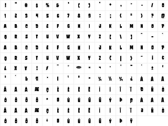 Mindless Brute Staggered Regular  glyph index
