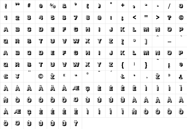 Tonight Regular  glyph index