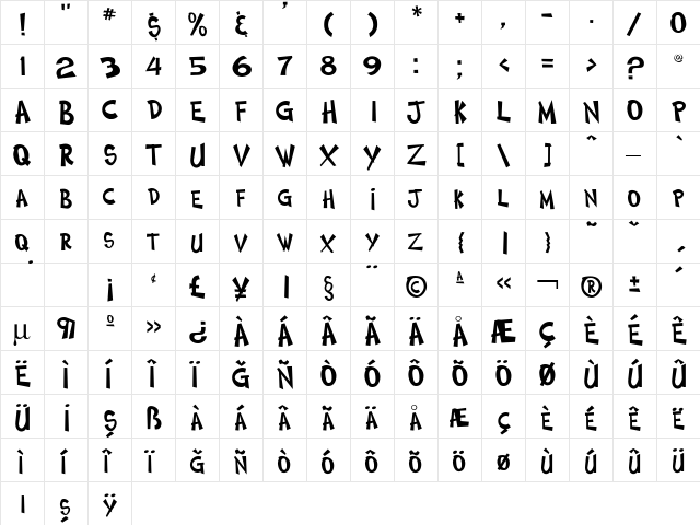 Cosmic Two Regular  glyph index