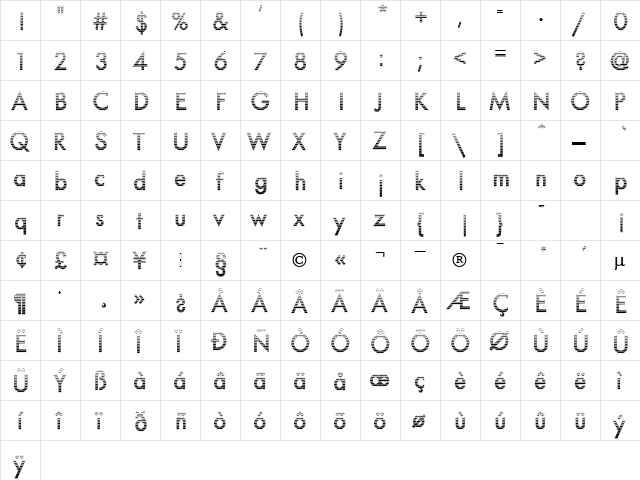 Neuro 5 DB Bold  glyph index
