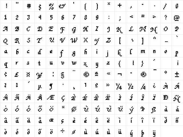 Rough78 Becker Regular  glyph index