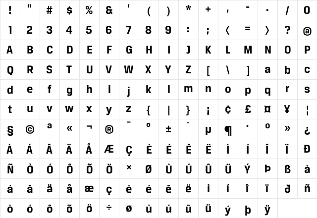 BreuerText Bold  glyph index