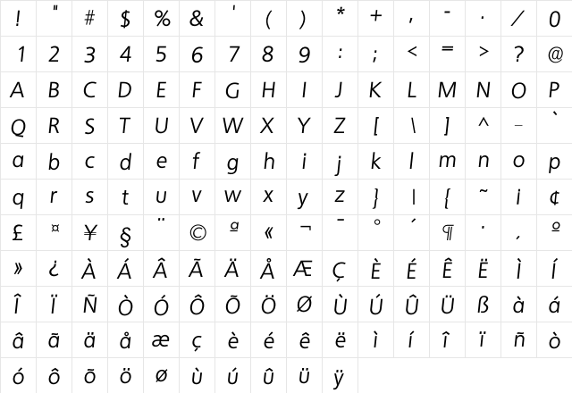 Iquebec Regular  glyph index