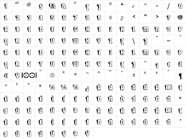 ShoCard Caps NF Regular  glyph index