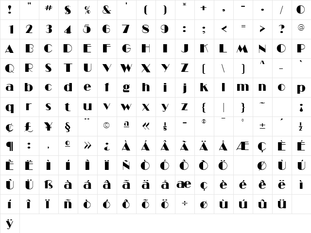 BarbeDisplaySSK Regular  glyph index