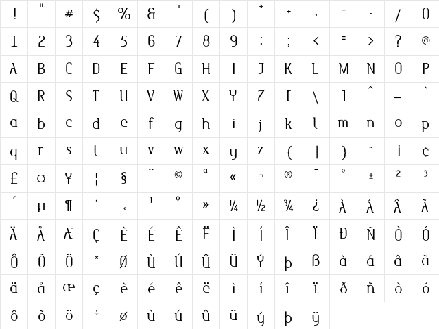 Maverick Light  glyph index