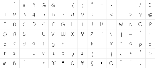 Bauhaus-Light-Light Regular  glyph index