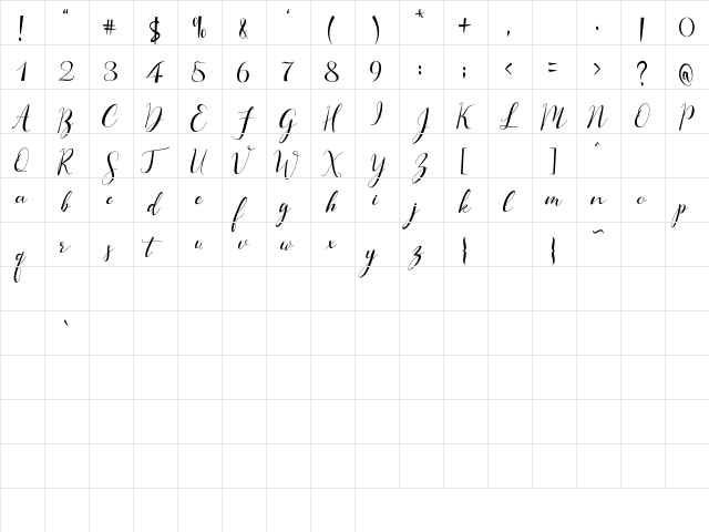 Buttherfly Regular  glyph index