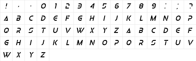 Olga Italic  glyph index