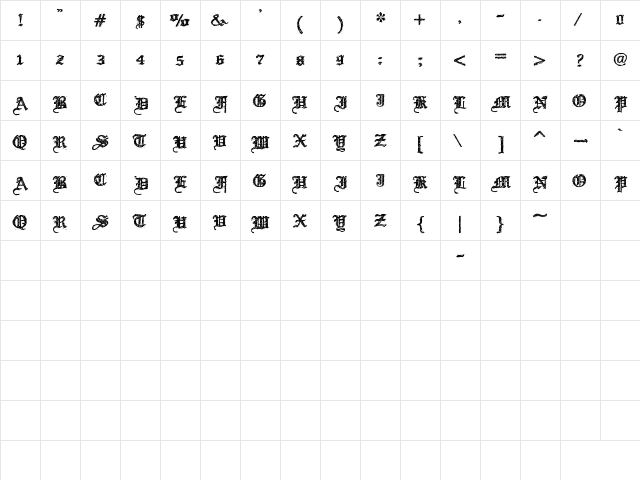 Kingpin DSG Regular  glyph index