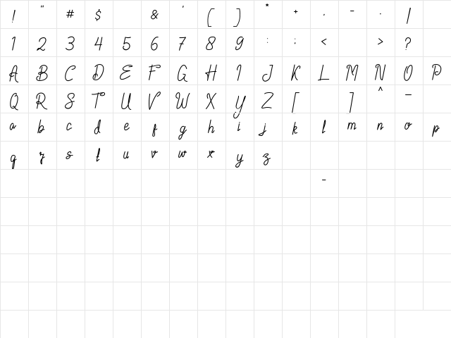 Heimeiry Regular  glyph index