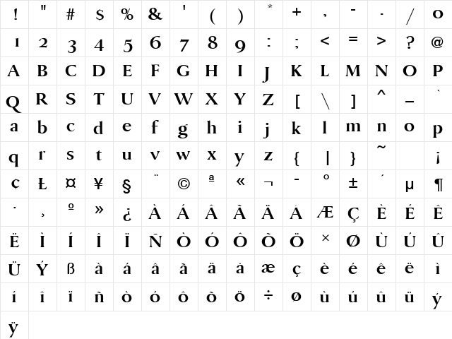 DanmarkURWTBol Regular  glyph index