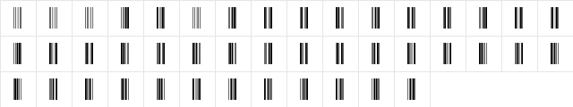 Code39 Regular  glyph index