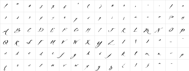 TXT Delicate Script Regular  glyph index