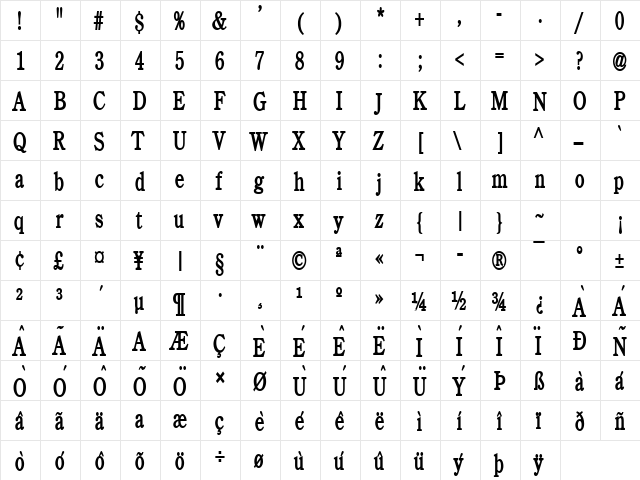 Cento Thin Bold  glyph index