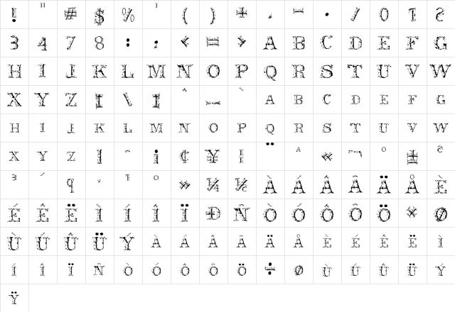 Nero Regular  glyph index