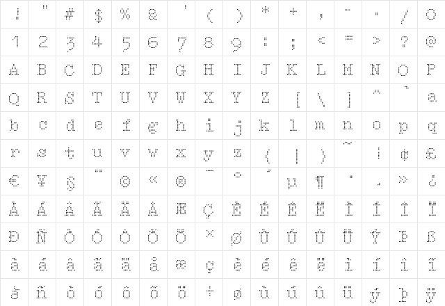 Intimo One  glyph index