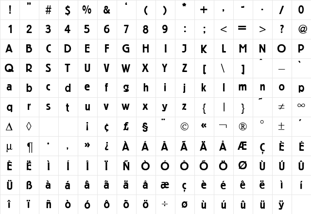 BerlinGrotesk Bold  glyph index