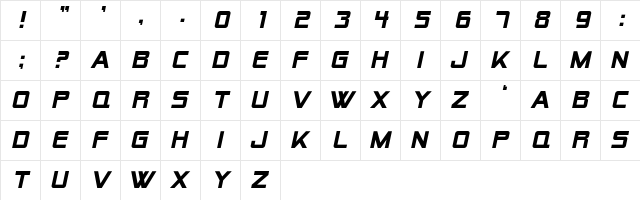SF Alien Encounters Solid Italic  glyph index