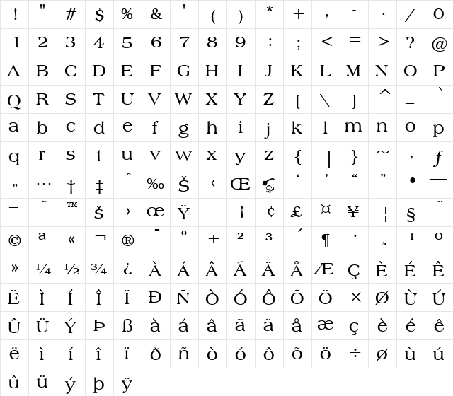 Broadsheet LDO Bold  glyph index