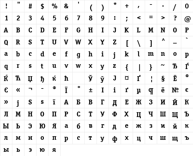 OfficinaSerifCTT Bold  glyph index