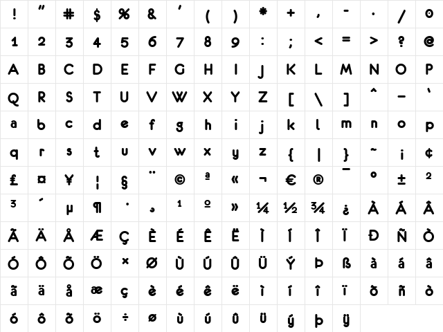 eurofurence bold  glyph index