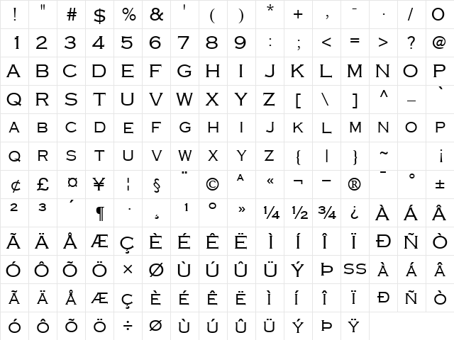CopperplateSCapsSSK Regular  glyph index