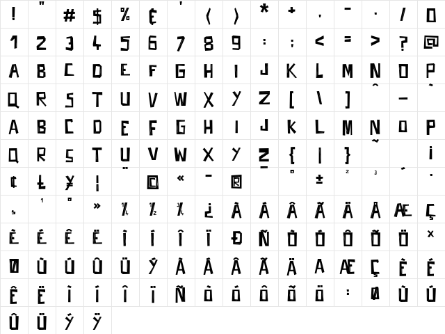 Fifties Movies Regular  glyph index