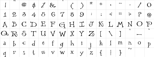 PC Wacky Regular  glyph index