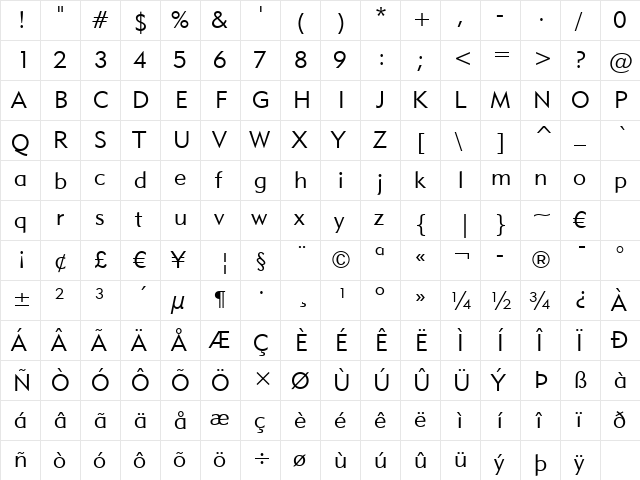 Geometr415 Lt BT Lite  glyph index