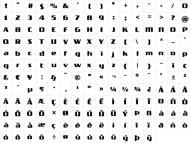TradeMarker Bold  glyph index
