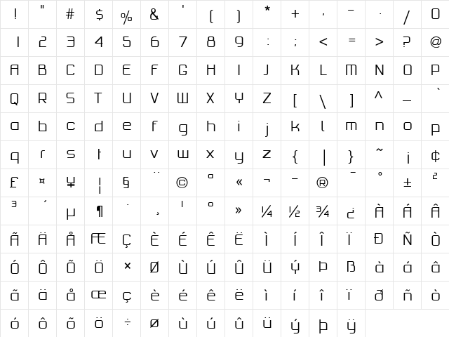 PF HausSquare Pro Light  glyph index