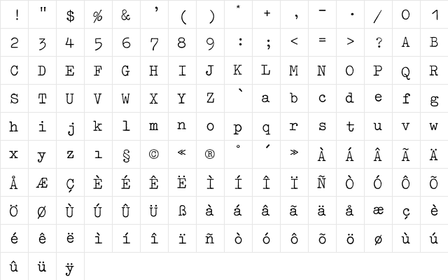Typewriter Regular  glyph index