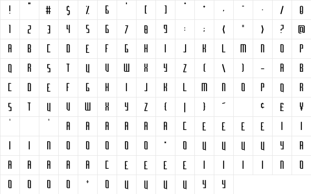 Marvino Regular  glyph index