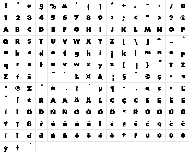 FuturaPEEExtBol Regular  glyph index