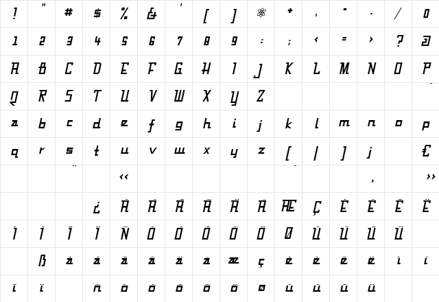 Fabian Regular  glyph index