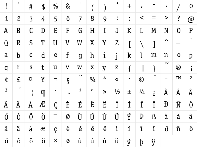 Officina Serif ITC Book OS  glyph index