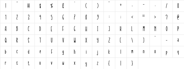 Sweet Orange Regular  glyph index