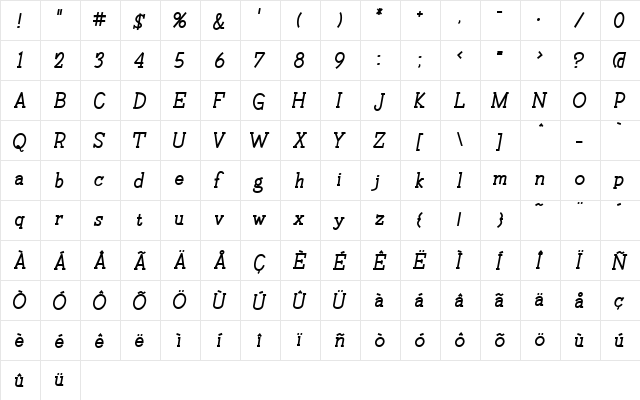 Titlex Regular  glyph index