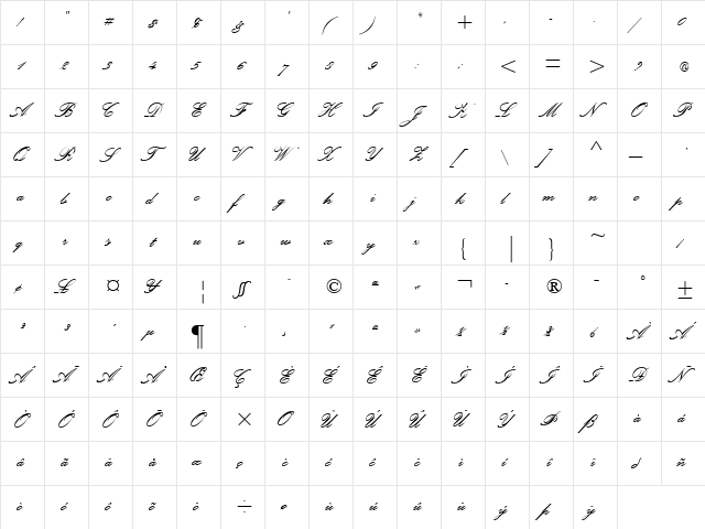 Palace Script MT Std Semibold  glyph index