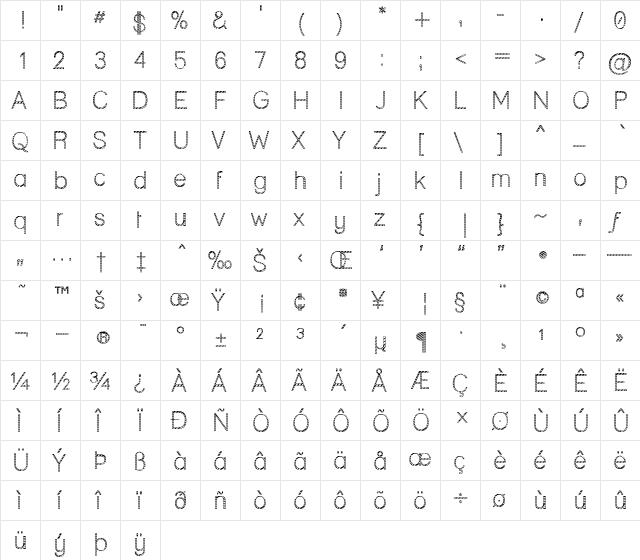 Lane - Cane Regular  glyph index