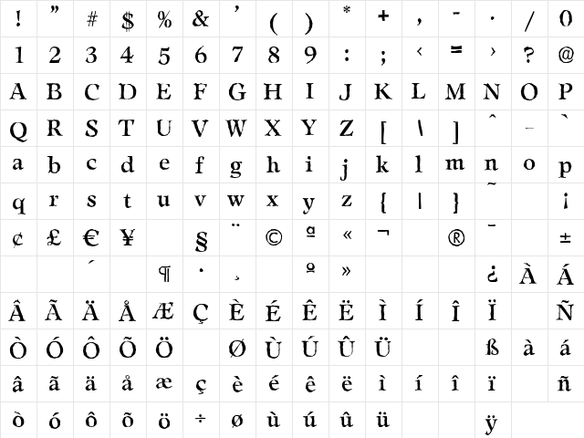 LeamingtonAntique Regular  glyph index