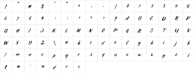 Aryzena Regular  glyph index