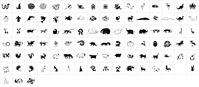 MiniPics LilCritters  glyph index