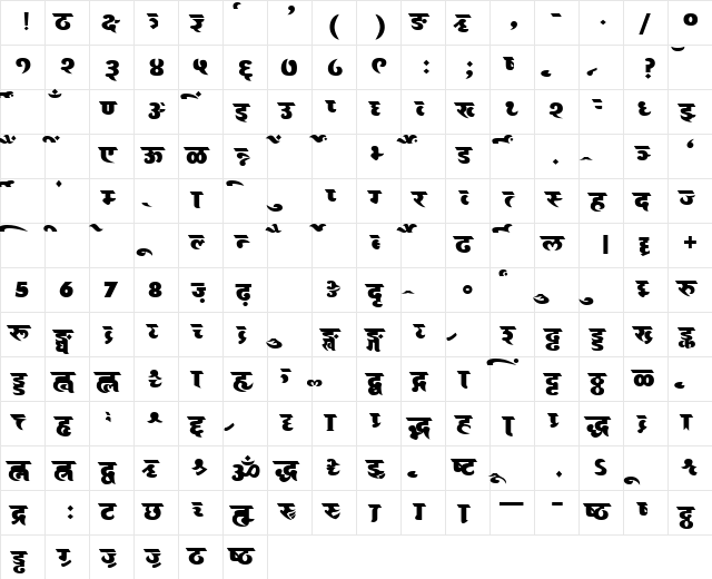 AkrutiDevMitra Bold  glyph index
