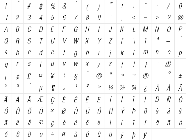 Context Light Condensed SSi Light Condensed Italic  glyph index