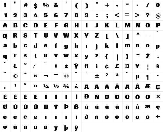 Imago-ExtraBold Regular  glyph index