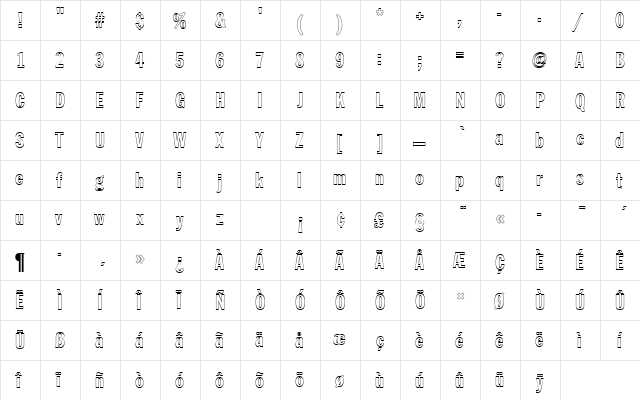 FranklinGotTExtConOu1 Regular  glyph index