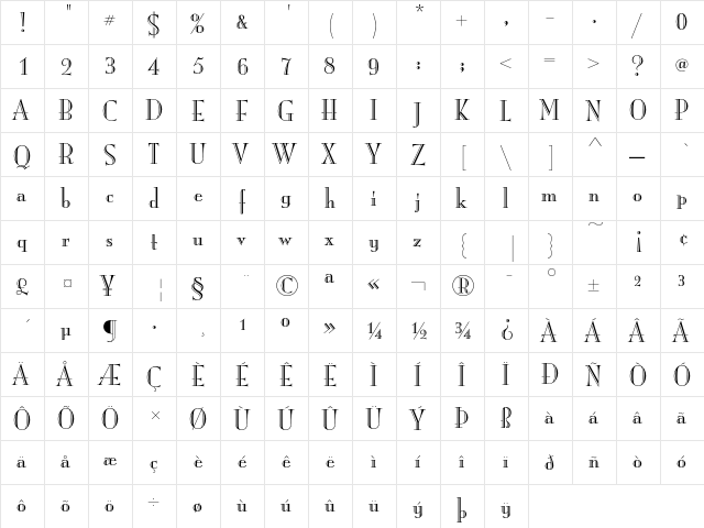 ITC Mona Lisa Recut  glyph index